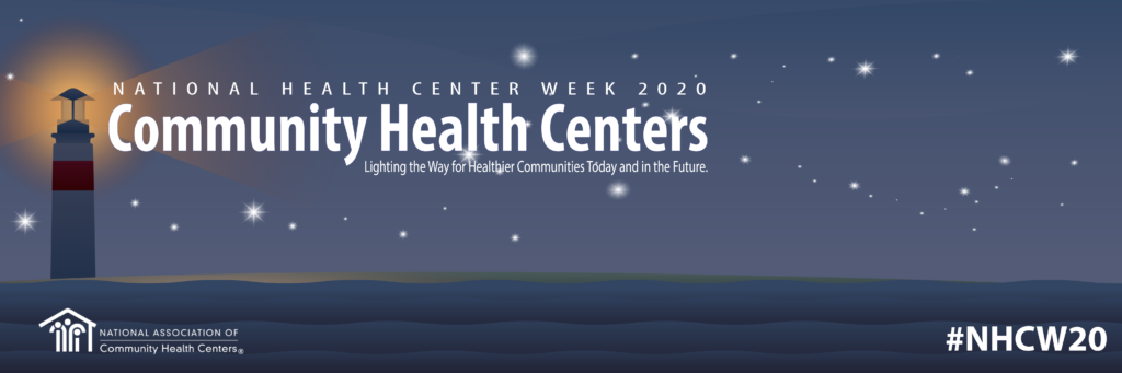 Image of lighthouse and stars representing National Health Center Week 2020, Lighting the Way