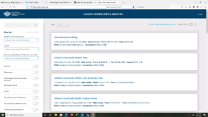 an image of NCCHCA's sites and services database which allows for searches of hours of operation and services offered